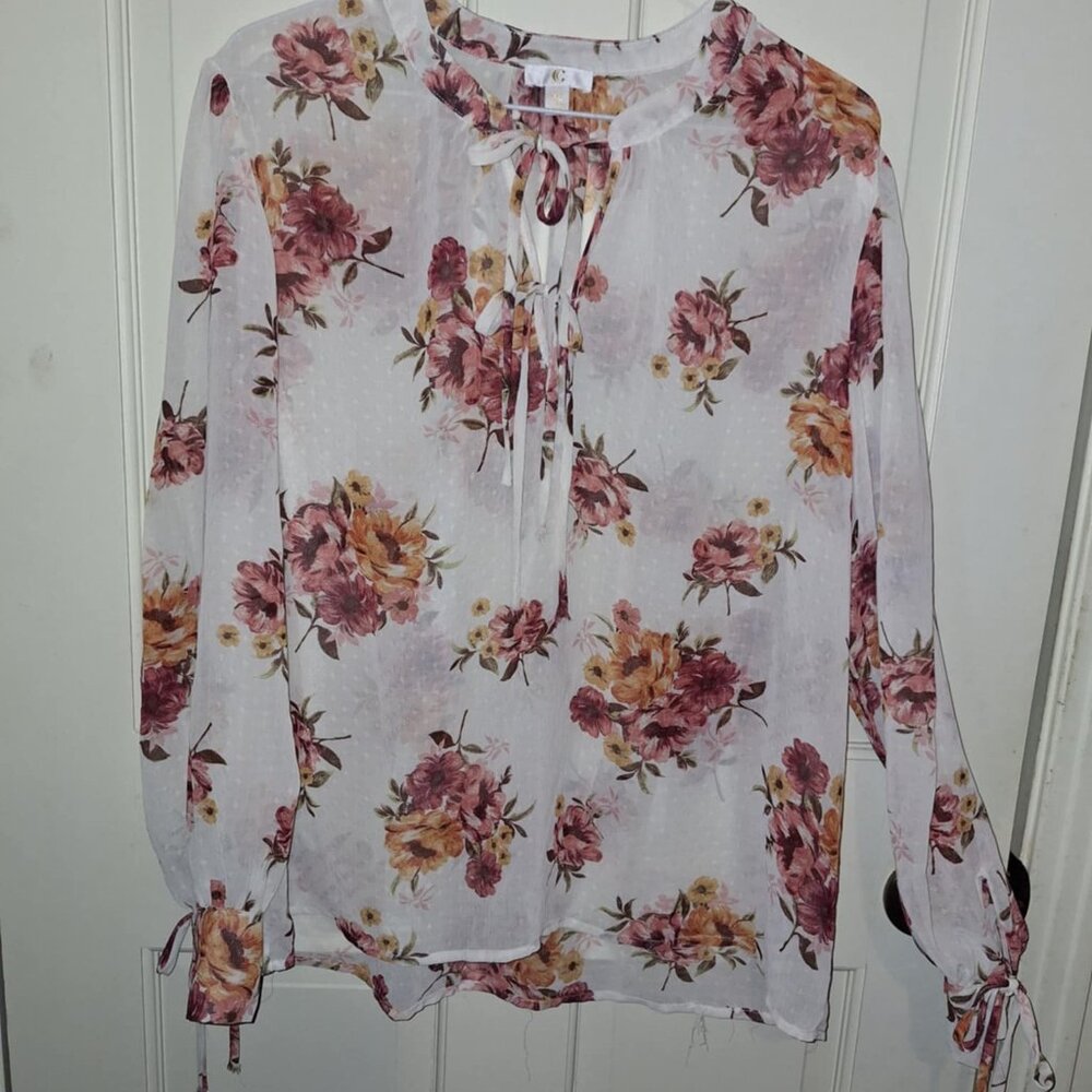 Charming Charlie Sheer Floral Blouse, Size XL